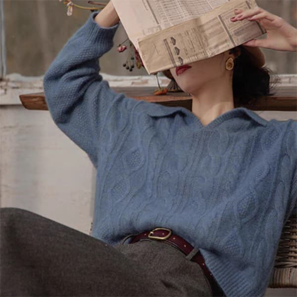 ポロシャツ レディース 襟付きケーブルニットセーター女性用上着