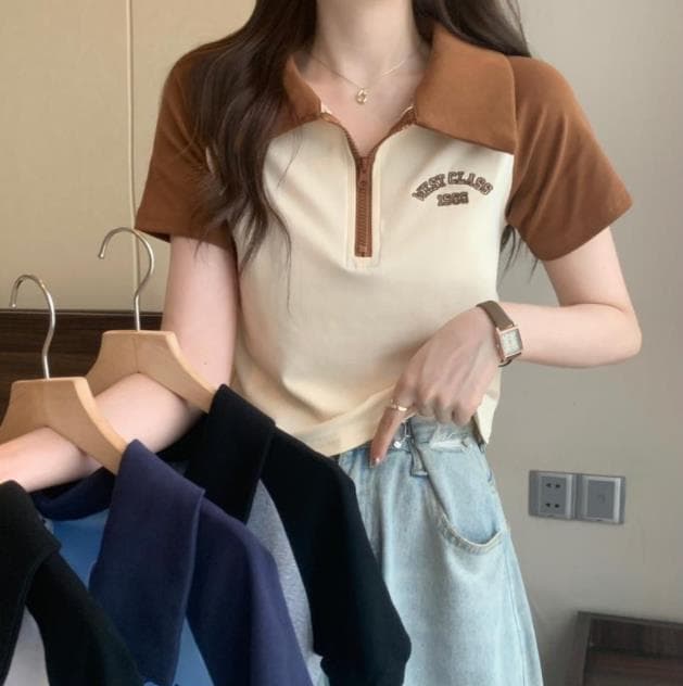 ポロシャツ レディース 春夏新作 女性用半袖配色ポロシャツ